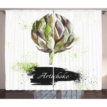 Good Quality Bedroom Sets Artichoke Curtains 2 Panels Set, Hand Drawn Delicious Fresh Vegetable Healthy Menu Good Eats Super Food, Window Drapes for Living Room Bedroom, 108W X 84L Inches, Fern Green and Black, by Ambesonne ()