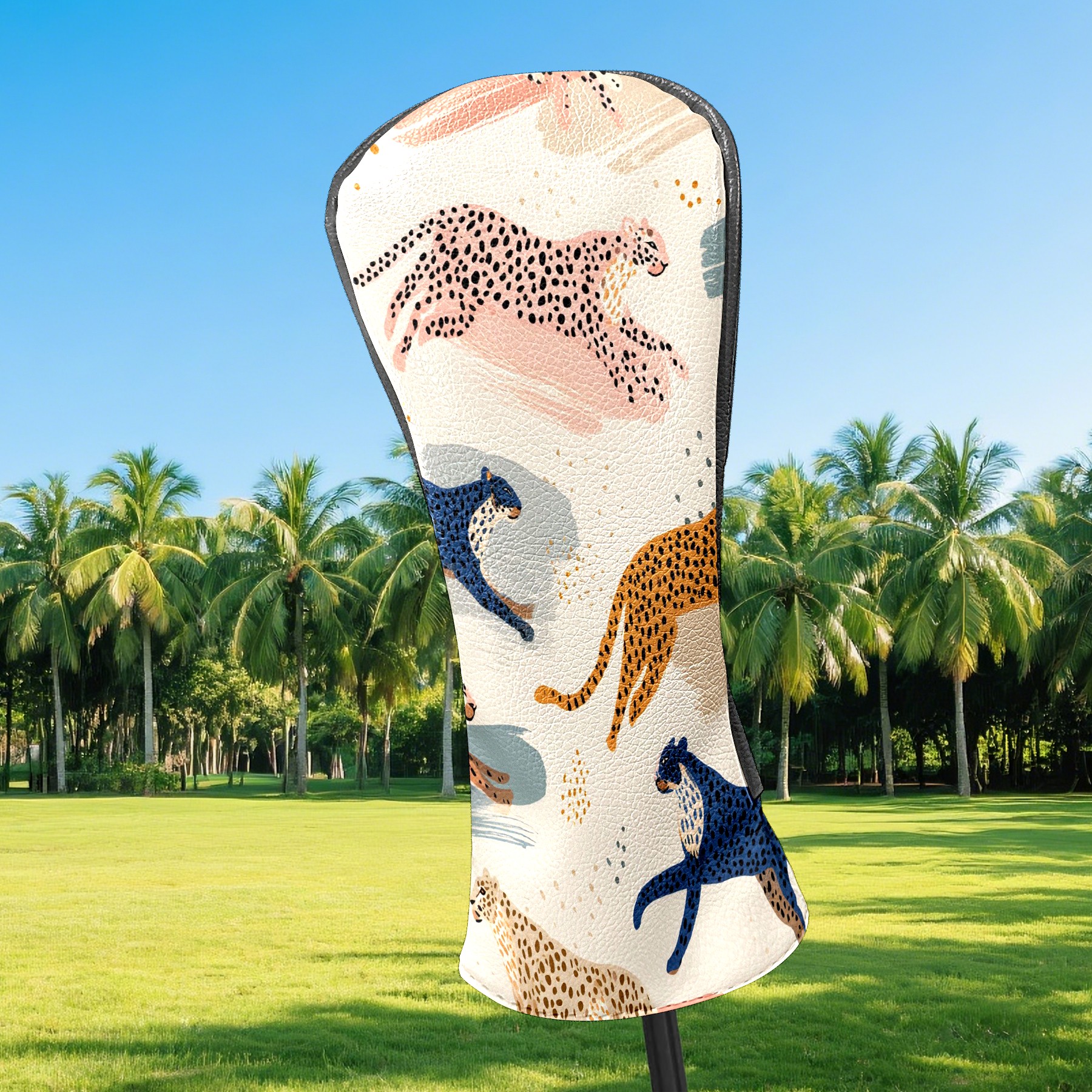 Golf Club Head Covers - Black & White Geometric Design, Waterproof, Velvet Lining, Fits Driver/Hybrid/Putter, Gift for Men & Women