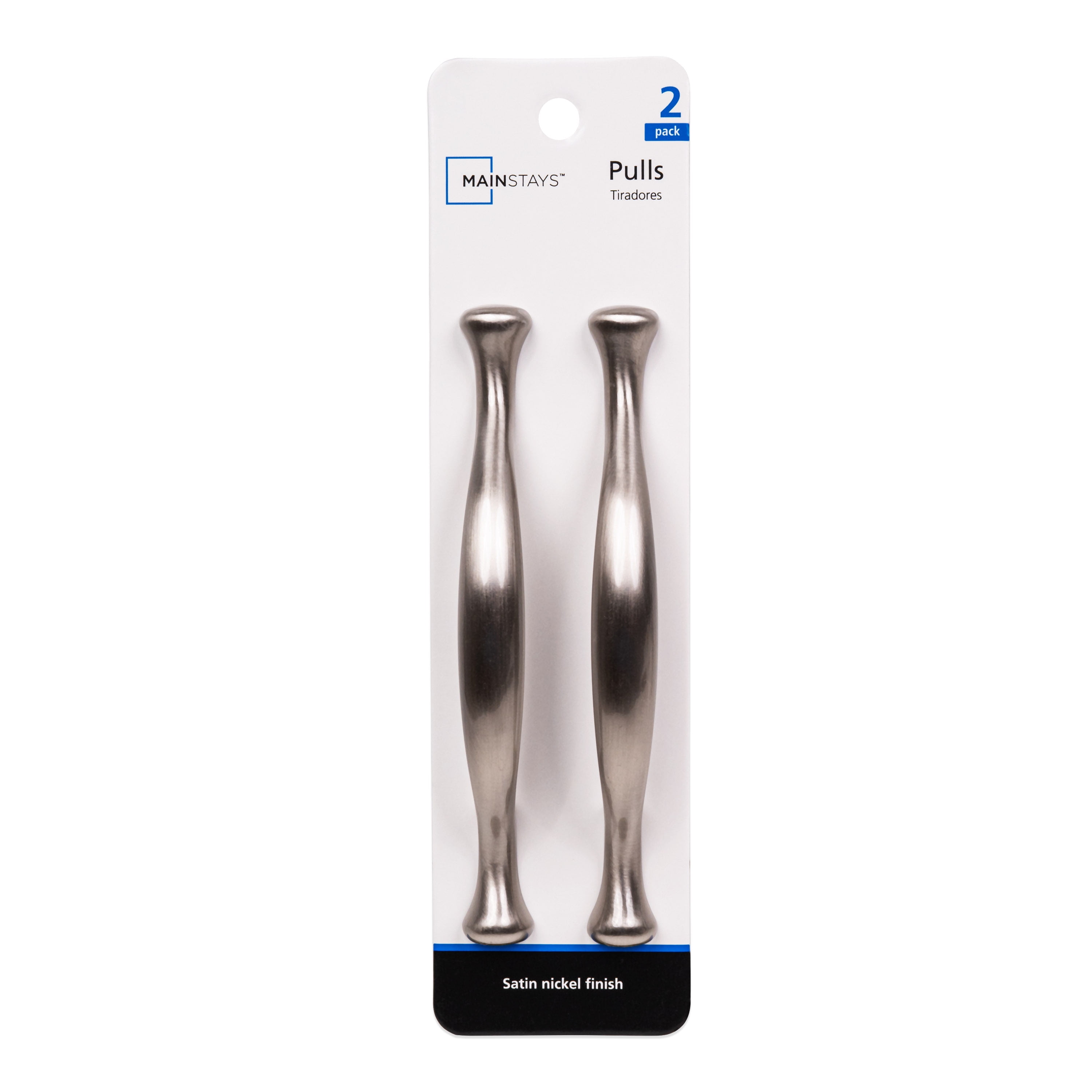(2 pack) Mainstays 3" (76mm) Center-to-Center Footed Cabinet Pull, Satin Nickel, 2 Pack