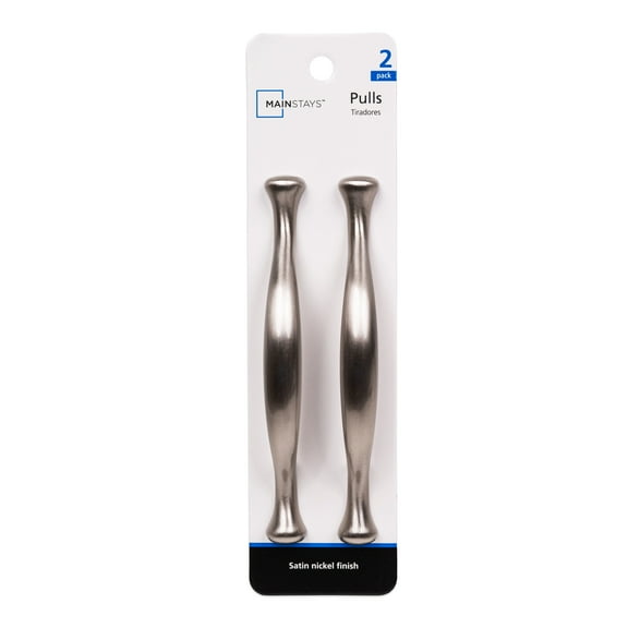 Mainstays 3" (76mm) Center-to-Center Footed Cabinet Pull, Satin Nickel, 2 Pack