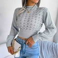 thumbnail image 5 of Herrnalise Women's Knitted Crop Tops Autumn And Winter Fashion Solid Hollow Stripe Long Sleeve Round-Neck Sweater Tops Pullover Jumper Sweaters, 5 of 8