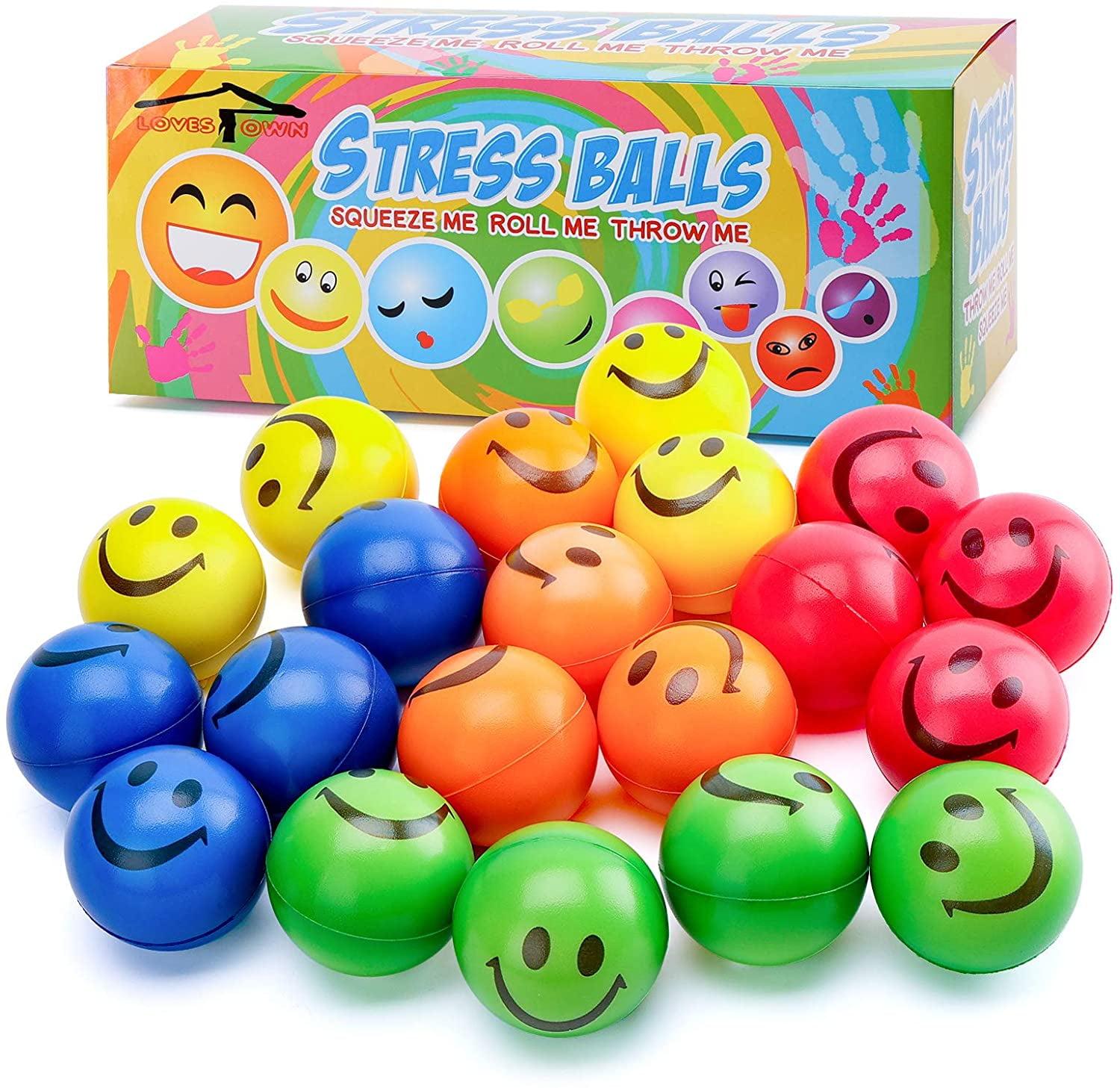 5 5cm Emoji PU Soft Stress Ball x 24 ROUND