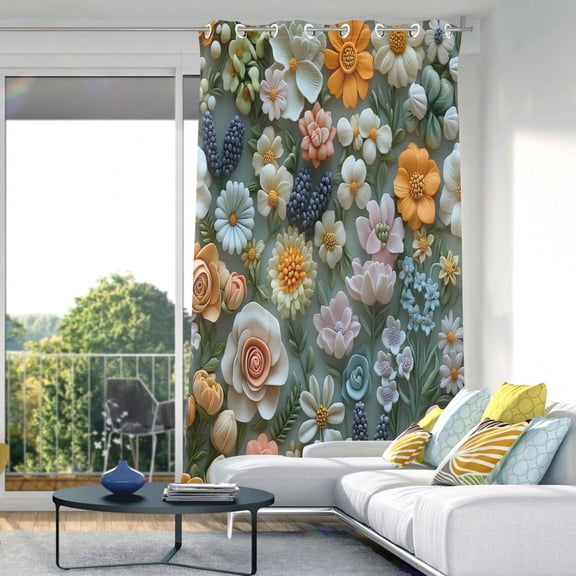 Flower7 Blackout Curtains 84"x52" Thermal Insulated Curtain 1 Panel