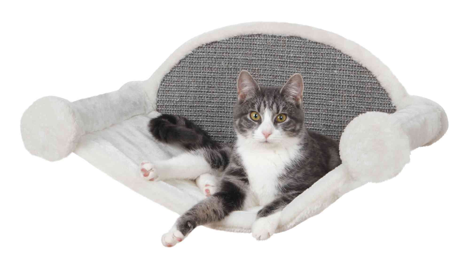 TRIXIE Plush & Sisal Cover Cat Perch with Steps Hammock & Condo, 4 Piece Set, Gray-White