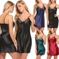 thumbnail image 3 of hirigin Women Lingerie Silk Sleeveless Chemises V-neck Lace Hollow Mini Nightdress Summer Nightgown Sleepwear, 3 of 4