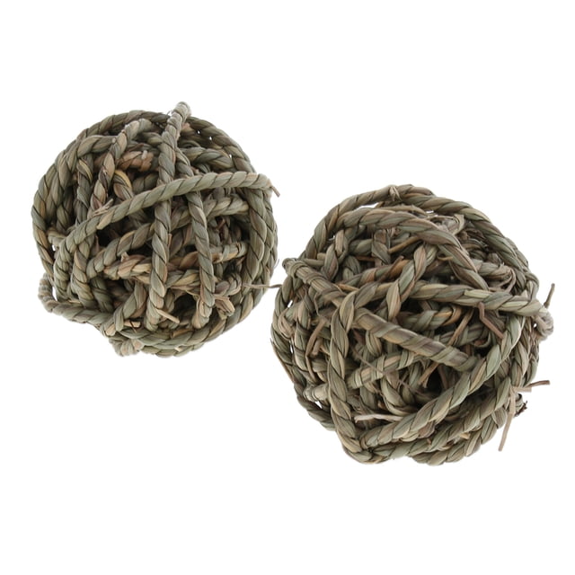 Bola tejida de paja de ratán resistente a la mordedura 2pcs para conejos de hámster AN-02 SM SunniMix Juguetes para masticar bolas tejidas a mano