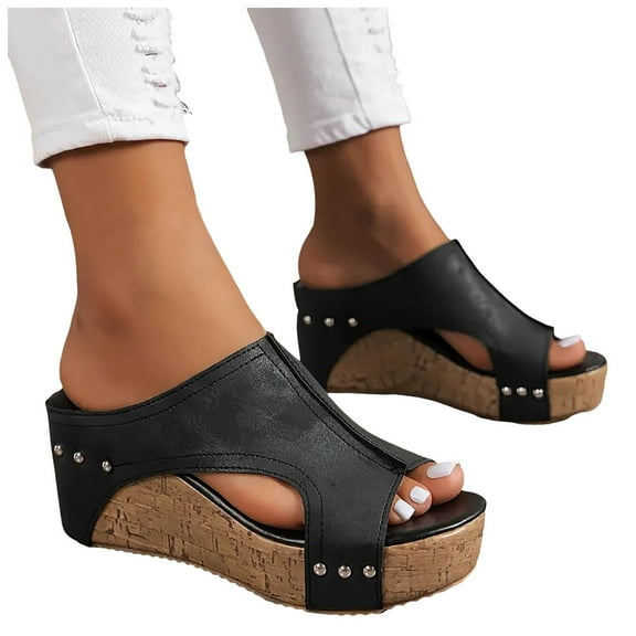 Mepaouo Women's Wedge Sandals Cork Heel Platform Dressy Slides Dressy Summer Casual Walking Shoes