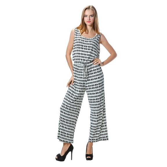 Women's Loose Elastic Waist Stretchy Long Length Romper Jumpsuit with Pockets