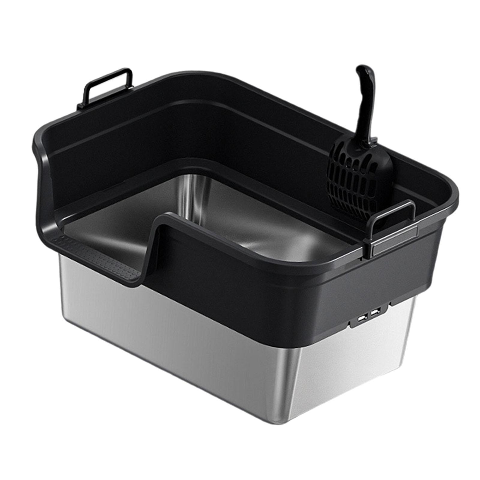 EHJRE Large Cat Litter Box Litter Pan Heightening, Semi Enclosed for Small Large Cats High Sided Sturdy, Anti Splashing, Cat Toilet Black