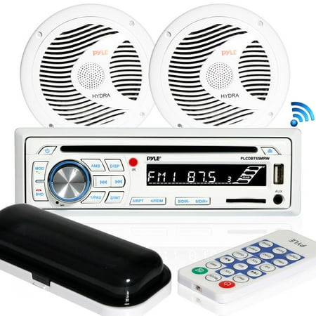 Pyle PLCDBT65MRW - Bluetooth Marine Stereo Radio Receiver & Waterproof Speaker Kit, Hands-Free Talking, CD Player, MP3/USB/SD Readers, AM/FM Radio, (2) 6.5’’