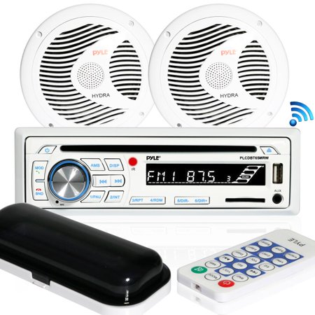 Pyle PLCDBT65MRW - Bluetooth Marine Stereo Radio Receiver & Waterproof Speaker Kit, Hands-Free Talking, CD Player, MP3/USB/SD Readers, AM/FM Radio, (2) 6.5??