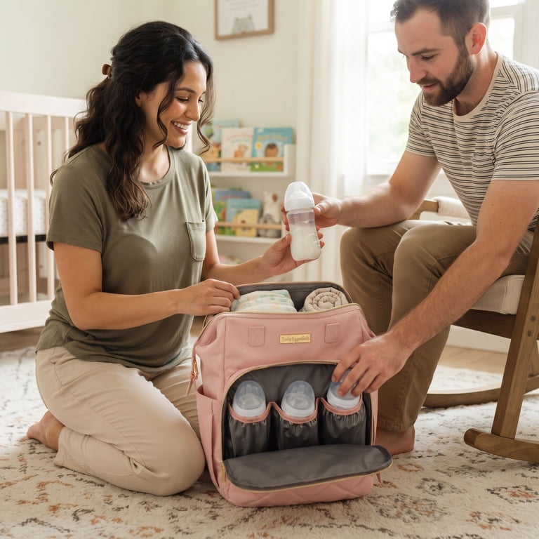 Baby Essentials Diaper Bag Backpack Tote, 2-Piece, Pink photo 2