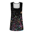 thumbnail image 5 of Women's Color Block Ruffled Square Neck Sleeveless Tank Top, Striped Casual Summer Shirt with Floral Accents,Black L, 5 of 5