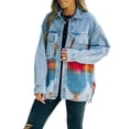 thumbnail image 2 of Women's Aztec Denim Jacket Button Down Shirt Jacket Color Stitching Denim Jean Jackets Shackets Orange S, 2 of 9