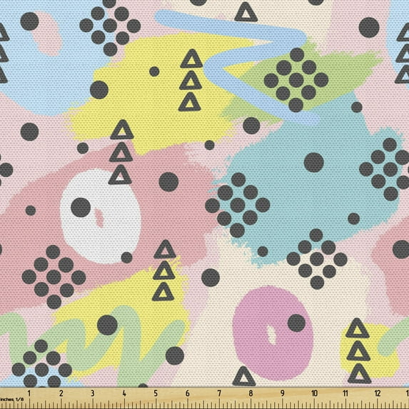 Scandinavian Upholstery Fabric by the Yard, Brush Strokes and Shapes Pattern European Folklore Motifs Triangles and Dots, Decorative Fabric for DIY and Home Accents, 3 Yards, Multicolor by Ambesonne