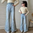 thumbnail image 6 of SUYOLL Children Girls Pants Casual Denim Pants High Waisted Wide Leg Jeans with Pocket Quick Dry Active Pants, 6 of 9