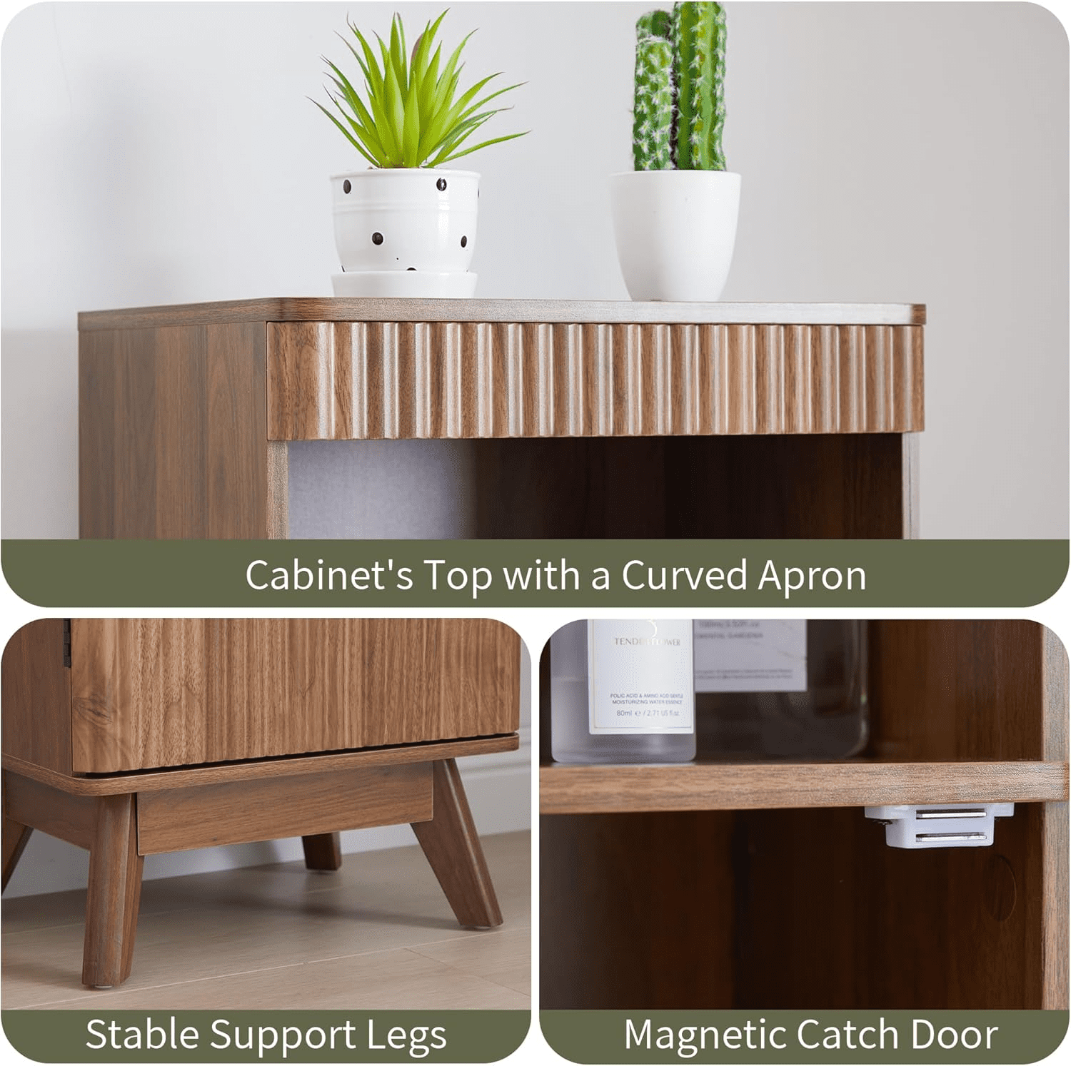 LEFHDA 68" Bathroom Storage Cabinet with Doors, Narrow Tall Fluted Cabinet, Wooden Mid-century Modern Cabinet with Adjustable Shelf, Bathroom Kitchen Living Room