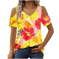 thumbnail image 4 of Womens Tops Plus Size Short Sleeved V-Neck Off Shoulder Printing Blouses Yellow XXL, 4 of 6