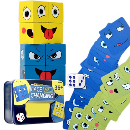 B-Qtech Wooden Expressions Matching Block Puzzles Face-Changing Cube Building Blocks Parent-Child Board Games Educational Montessori Toys Puzzle Toys for Kids Teens adorable