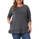 thumbnail image 1 of Agnes Orinda Blusas de Túnica Casual de Tallas Grandes para Mujeres con Cuello Redondo, Manga Larga, Dobladillo con Volantes y Bolsillos, Gris Oscuro 4X, 1 of 6