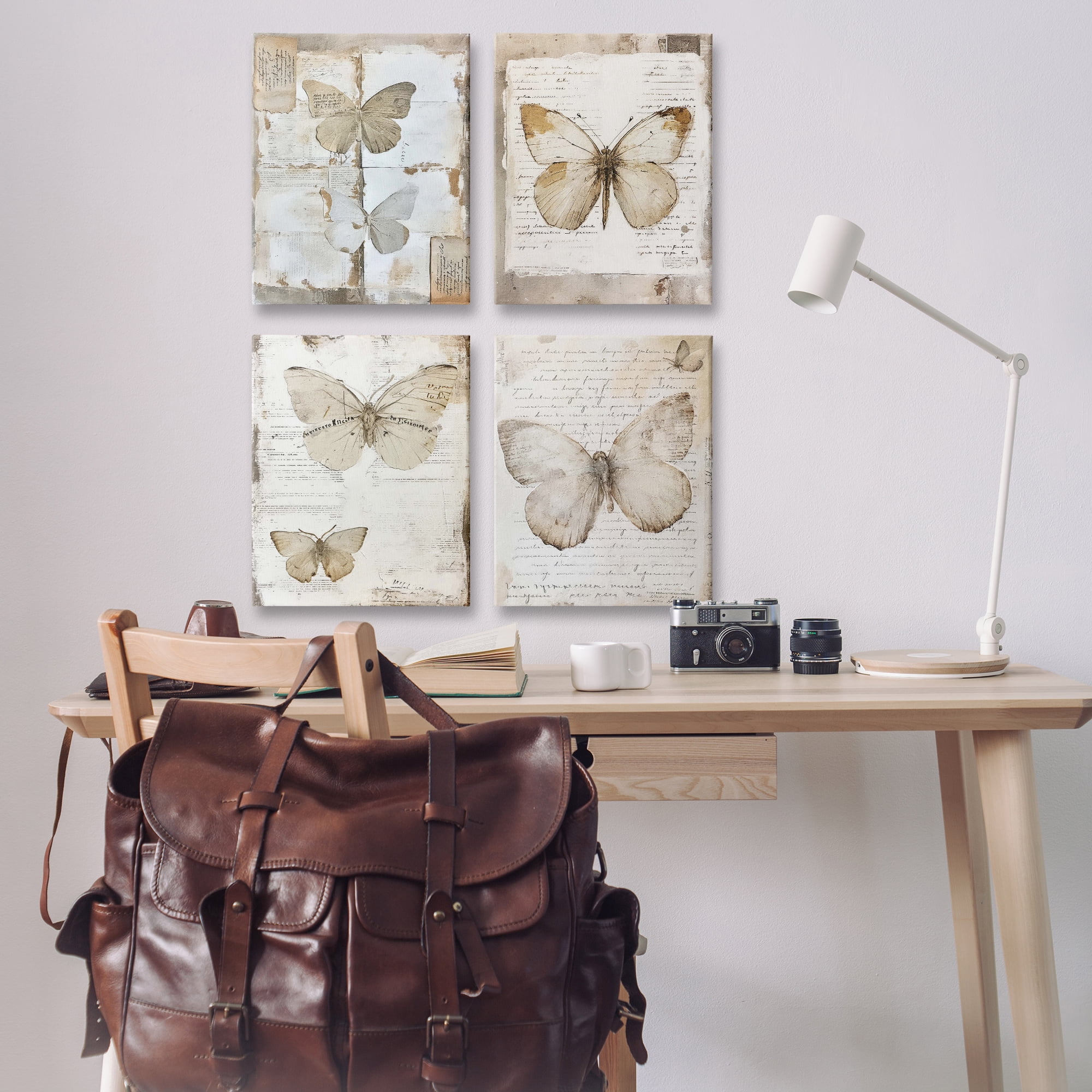 Stupell Industries Neutral Vintage Butterflies Animals Painting Wrapped Canvas Art Print Wall Art, 16 x 20, Set of 4