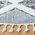thumbnail image 3 of SAFAVIEH Moroccan Tassel Bronte Geometric Shag Area Rug, Grey/Ivory, 6'7" x 6'7" Round, 3 of 7