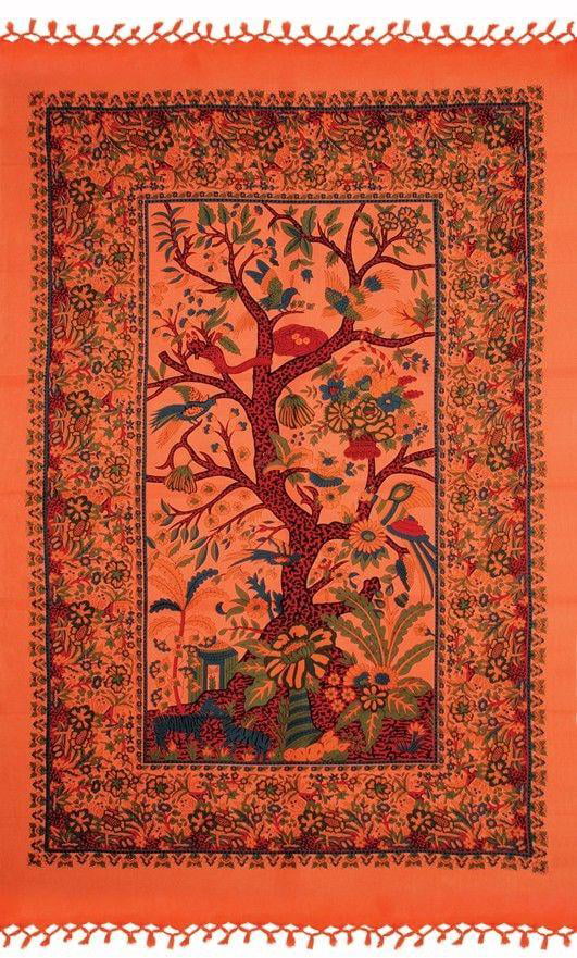 India Arts Floral Print Tapestry Cotton Spread 104 x 72 Twin Brown