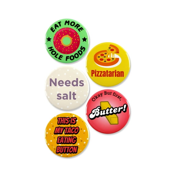 5 Pack - Funny Food Pinback Buttons - 2.25 Inch