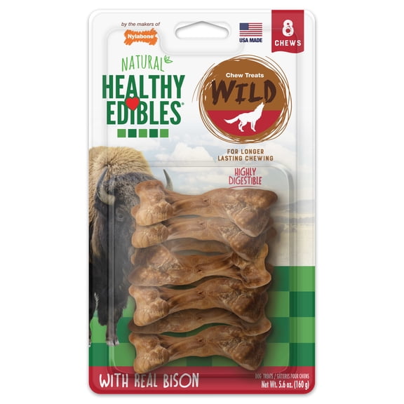 Nylabone Healthy Edibles Wild All-Natural Long Lasting Chew Treats Bison Small (8 Count)