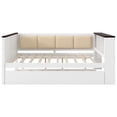thumbnail image 4 of Euroco Full Size Daybed with Storage Desk Shelves and USB Ports, Wood Bed with Trundle and Upholstered Backrest, White, 4 of 12