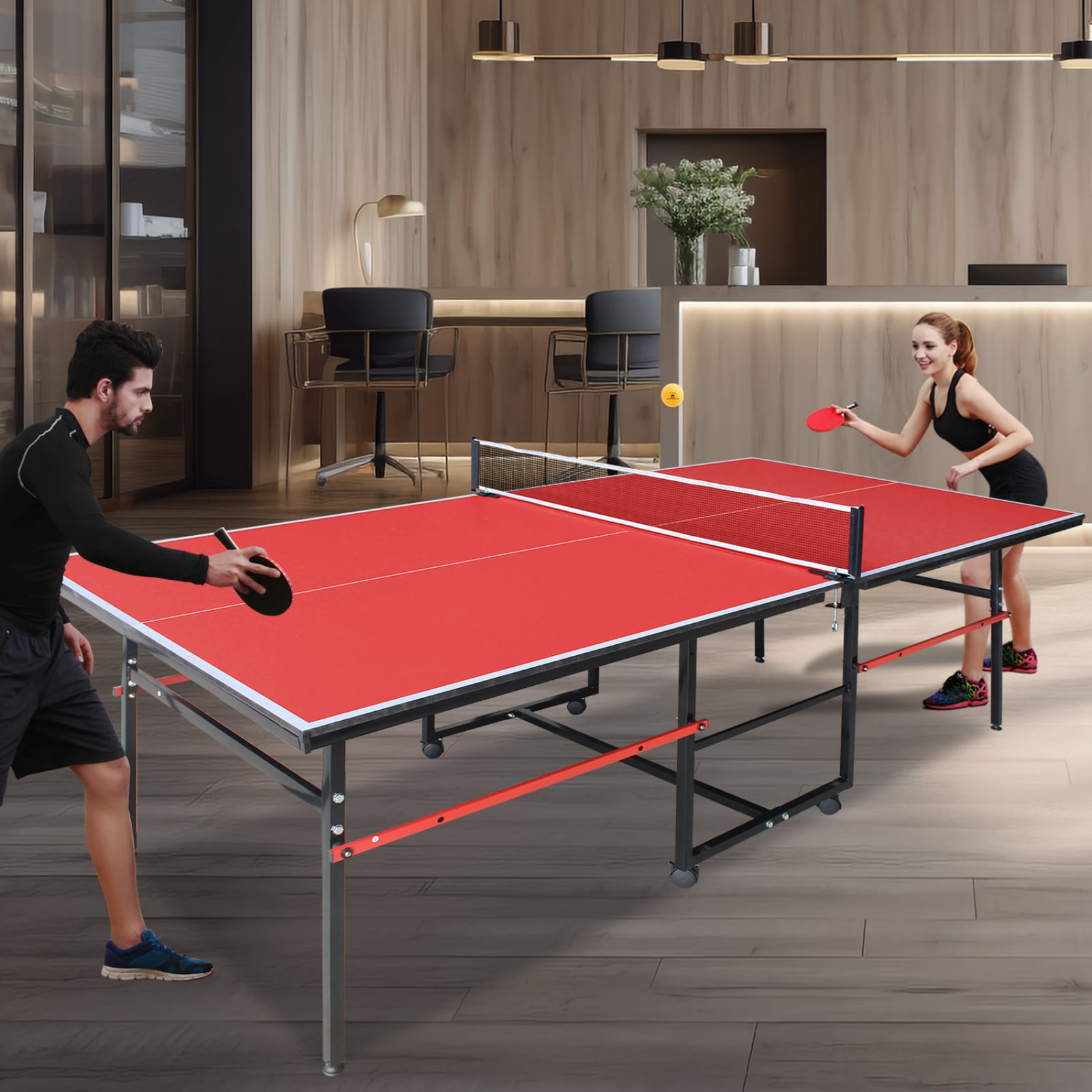 8FT Outdoor Ping Pong Table, Foldable & Portable Table Tennis Set with Net, 2 Paddles & 3 Balls, High-Quality Game Table with Single Player Playback Mode