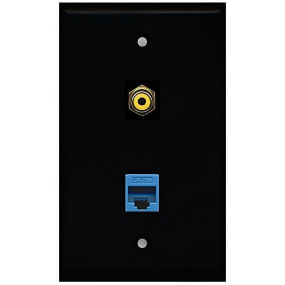 RiteAV - Black 1 Port RCA Yellow 1 Port Cat5e Ethernet Blue Wall Plate