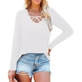 thumbnail image 2 of Long Sleeve Blouses for Women Casual Loose V Neck T Shirts Fall Flowy Tunic Tops Comfy Plain Criss Cross Blouse, 2 of 5