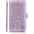 thumbnail image 6 of Wallet Case for iPhone 13 Pro Max 6.7 inch, Magnetic Handbag Zipper Pocket PU Leather Flip with 9 Card Slots and Wrist Strap Folio TPU Inner Stand Case - Purple, 6 of 14