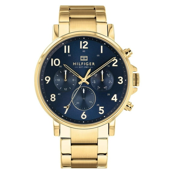 TOMMY HILFIGER 1710384 DANIEL BLUE DIAL GOLD BRACELET CHRONOGRAPH MENS WATCH