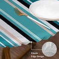 thumbnail image 4 of Teal Beige Round Fitted Table Cover Stripe Abstract Geometric Modern Art Waterproof Table Cloth with Elastic Edge Wipeable Tablecloth for Picnic Camping Party Fits 45"-54" Diameter, 4 of 8