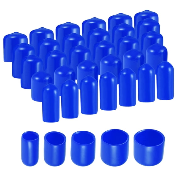 100pcs Round Rubber End Caps 1/4" 3/8" 1/2" 3/4" 7/8" Blue Vinyl Cover Screw Thread Protectors