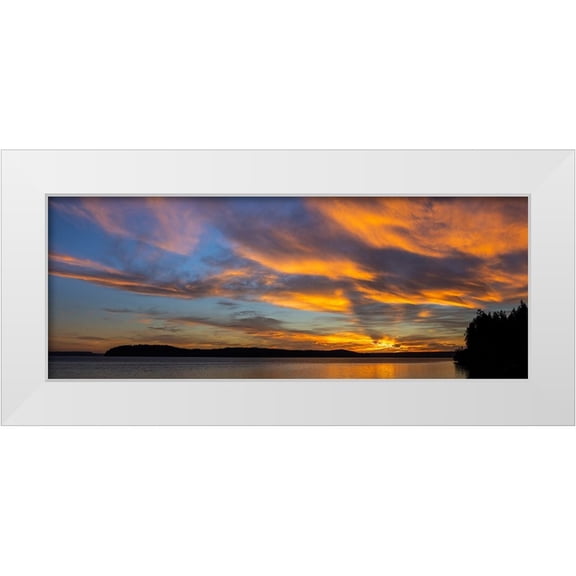 Jaynes Gallery 14x8 White Modern Wood Framed Museum Art Print Titled - USA-Washington State-Seabeck Panoramic sunrise over Hood Canal