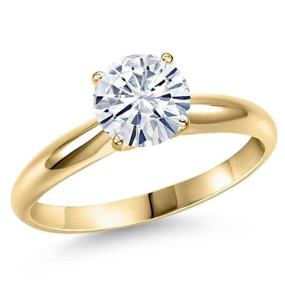Gem Stone King 14K Yellow Gold White Moissanite Engagement Ring for Women | 1.90 Cttw | Round 8MM | Gemstone Birthstone | Size 6