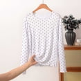 thumbnail image 2 of QSAWXQZ Women's Modal Printed Pajama Top Crew Neck Polka Dots Long Sleeves Reffle Hem Relaxed Sleep Tee Lounge Top for Summer 2XL, 2 of 5