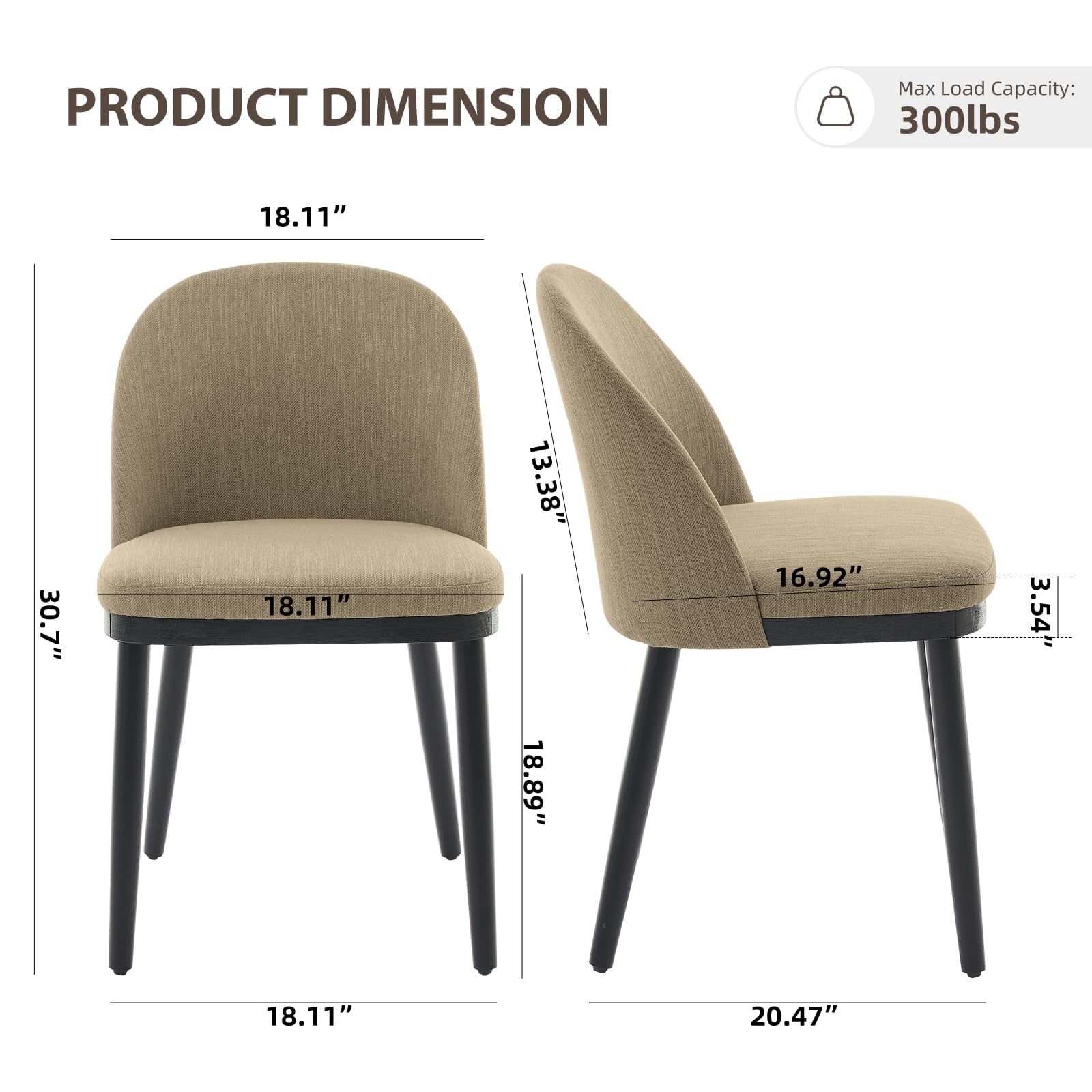COZONY Modern Dining Chairs, Set of 6, Upholstered Semi-Circular Back, Fabric Padded Seat, Wood Legs for Kitchen, Dining Room,Camel