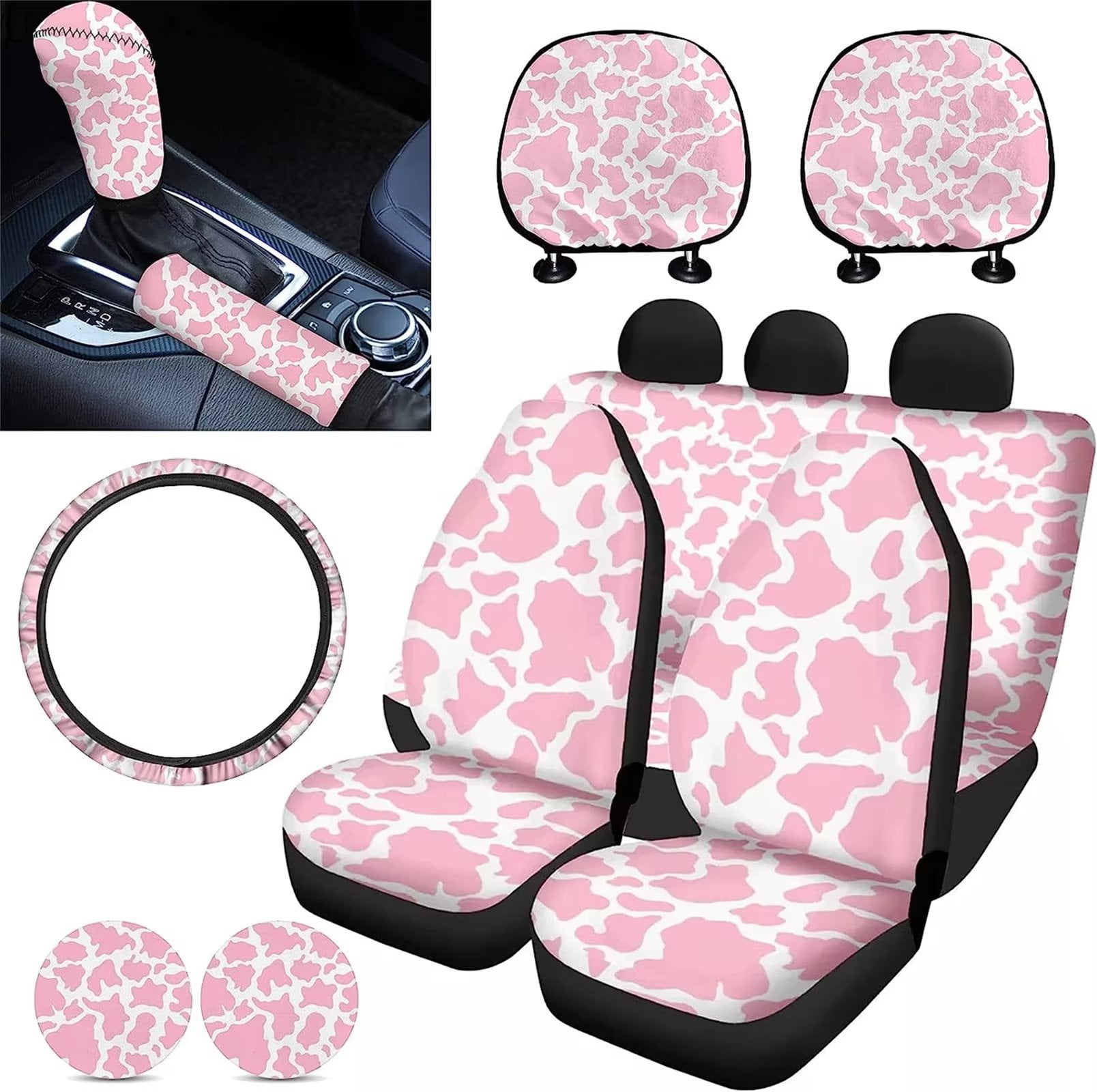 FKELYI Pink Cow Print Car Seat Covers 11 in 1 Elastic Automotive Seat