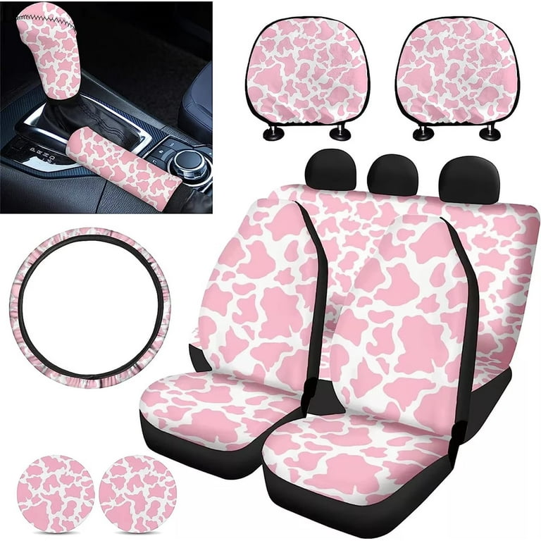 Stylish Pink Car Accessories Set - Seat Covers, Steering Wheel Cover,  Headrest Cover, and More