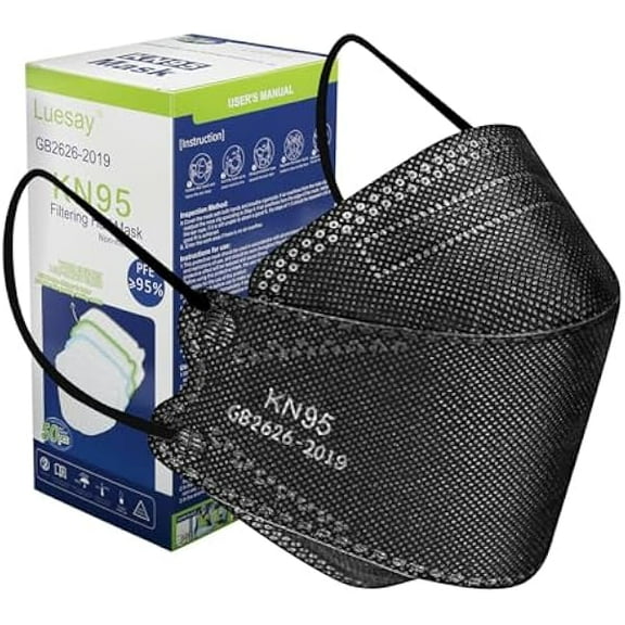 kn95 Face Masks 50 Pack, Breathable Comfortable and Disposable KN95 Mask, Black