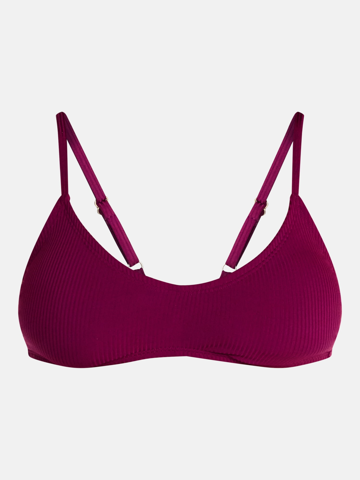 Time and Tru Women's and Women's Plus Ribbed Plunge Bralette Bikini Top, Sizes XS-2X