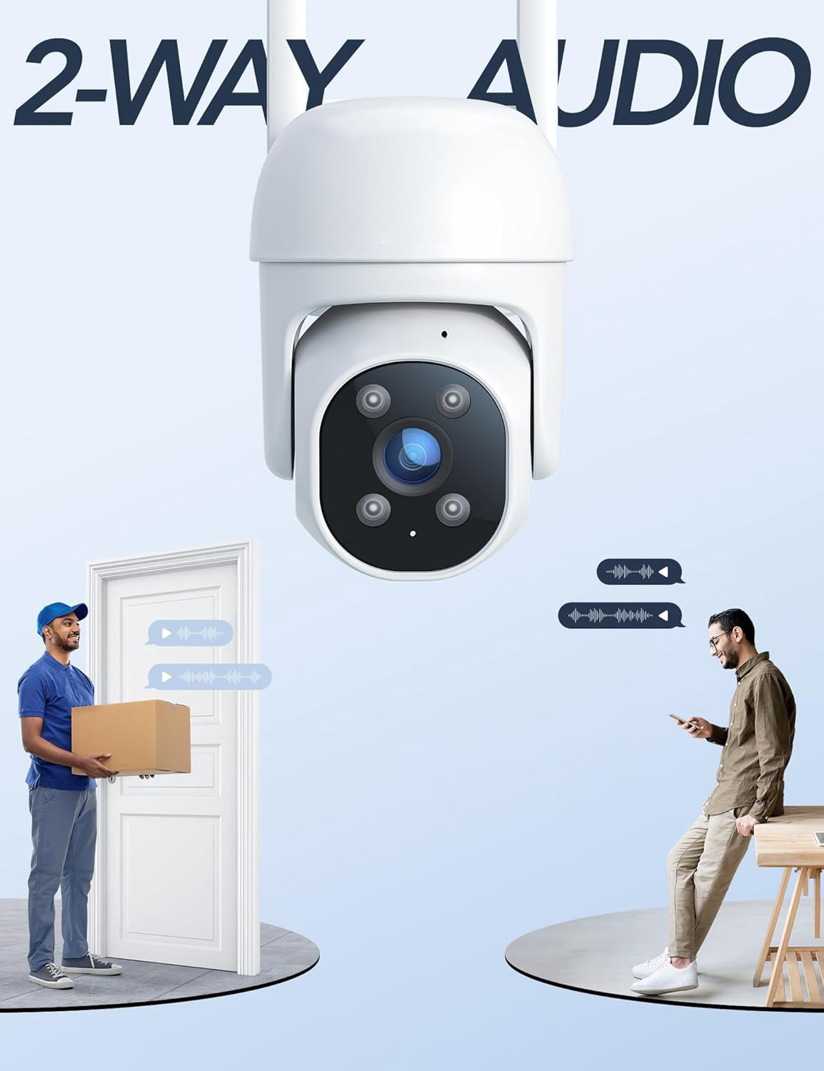 Outdoor Security Camera 1080P , Wired WiFi, 360° View PTZ, Color Night Vision, Smart Motion Sensor, 2 Way Audio, IP66 Waterproof