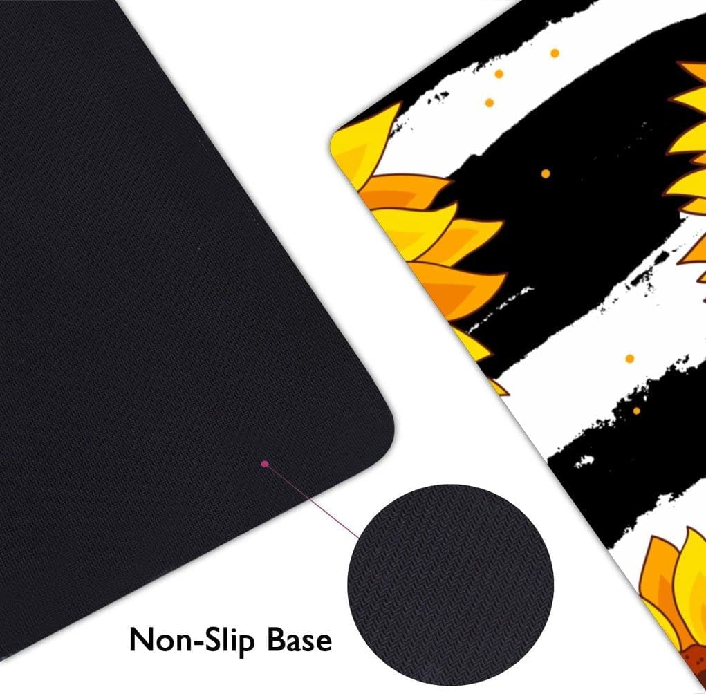 Extended Gaming Mouse Pad (31.5x11.8 in), Large Non-Slip Rubber Base Mousepad,Waterproof Keyboard Mouse Mat Desk Pad for Work, Game, Office, Home - Black and White Yellow Flower Sunflower