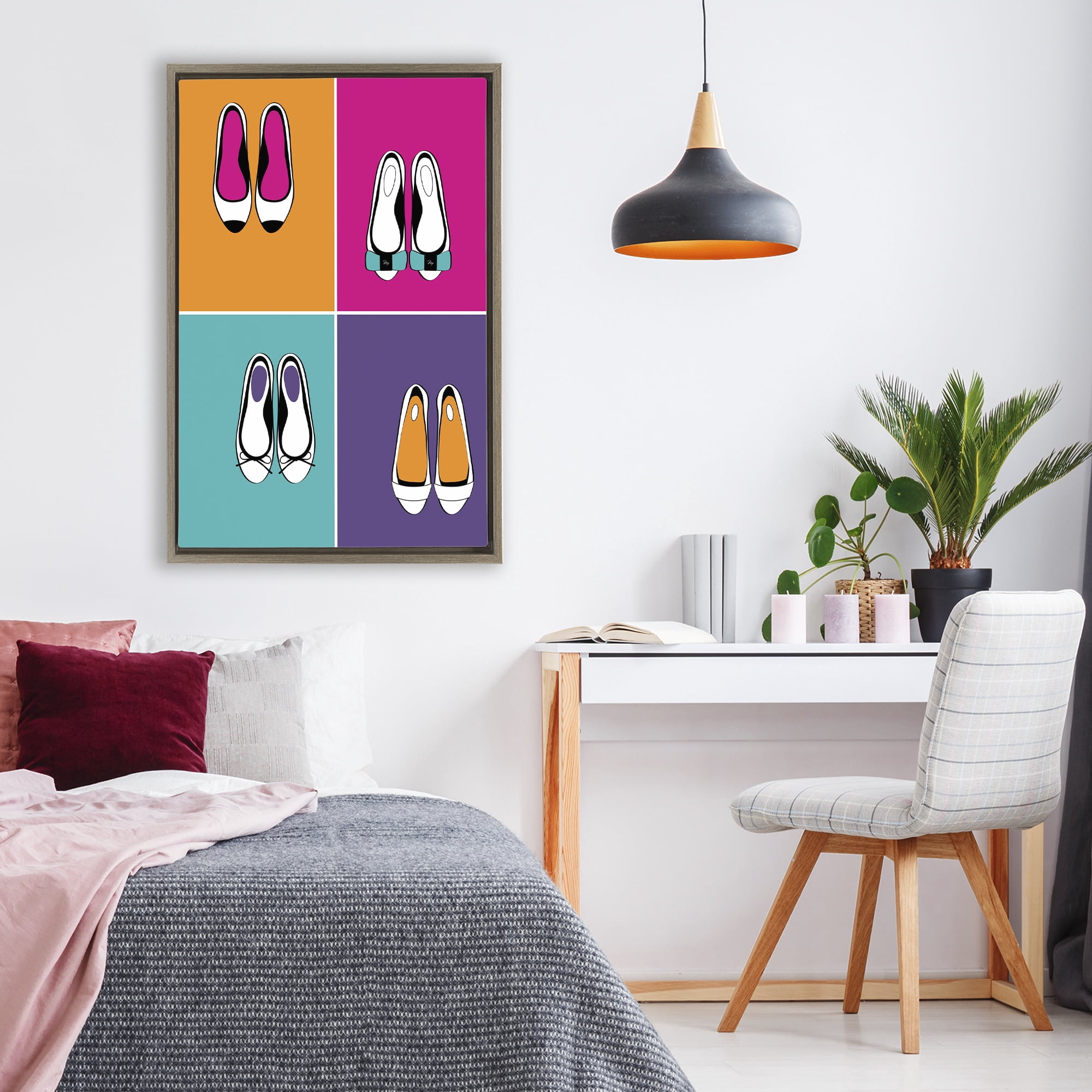 Stupell Industries Bold Pop Trendy Flats Brown Framed Floater Canvas Wall Art, design by Martina Pavlova