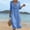 *Blue, variant on U Women's Linen Blend V Neck 3/4 Sleeve Tiered Ruffle Midi Dress,Casual Loose Boho Beach Sundress Light Blue,Women's Plus XXXL