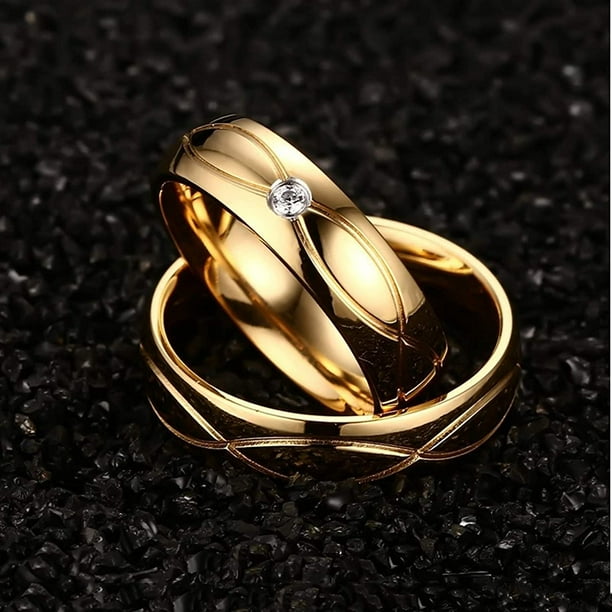 IGUOHAO Couple Rings Gold Stainless Steel Valentines Day Couples Jewelry Gold Ring with Infinity Line and Cubic Zirconia Comfort Fit Rings
